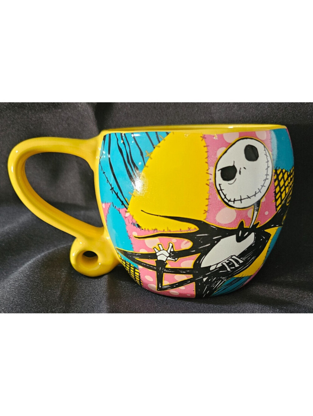 Disney Nightmare Before Christmas Coffee Mug Cup Jack Sally Patchwork 16oz 3.5"